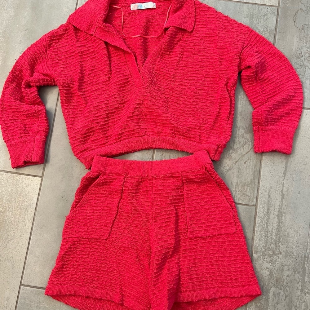 Free people knit shirt and sweater set.